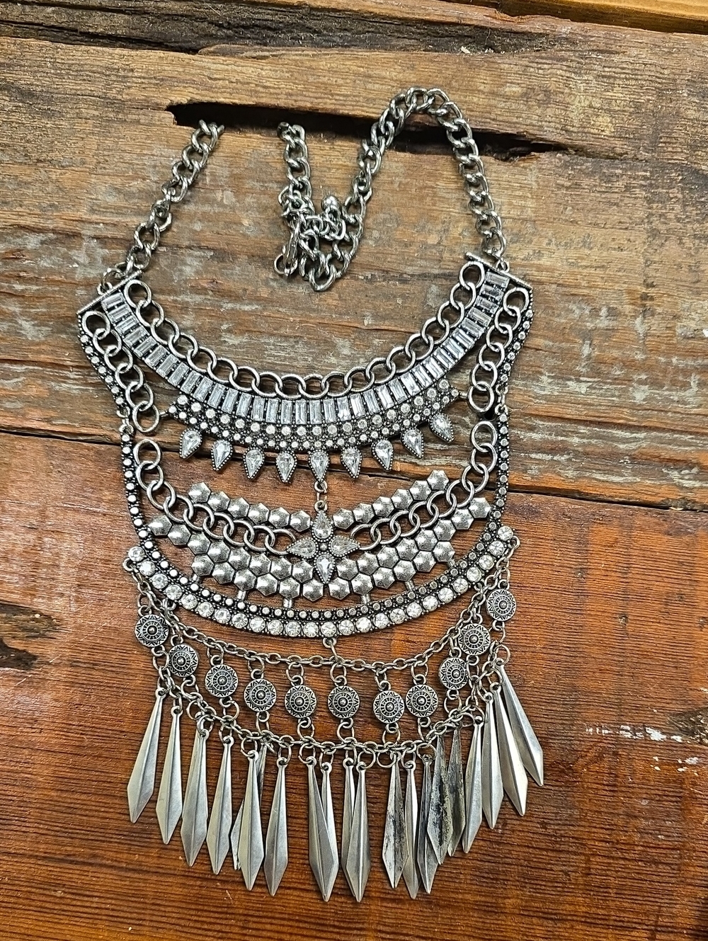 Silver Bohemian Layered Statement Necklace